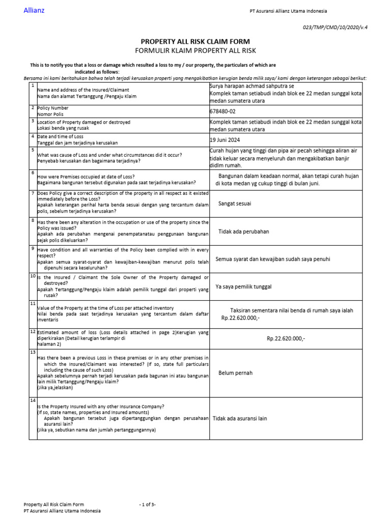 023-Property All Risk Claim Form v.4 1 (4) (2) (2) - 2 | PDF