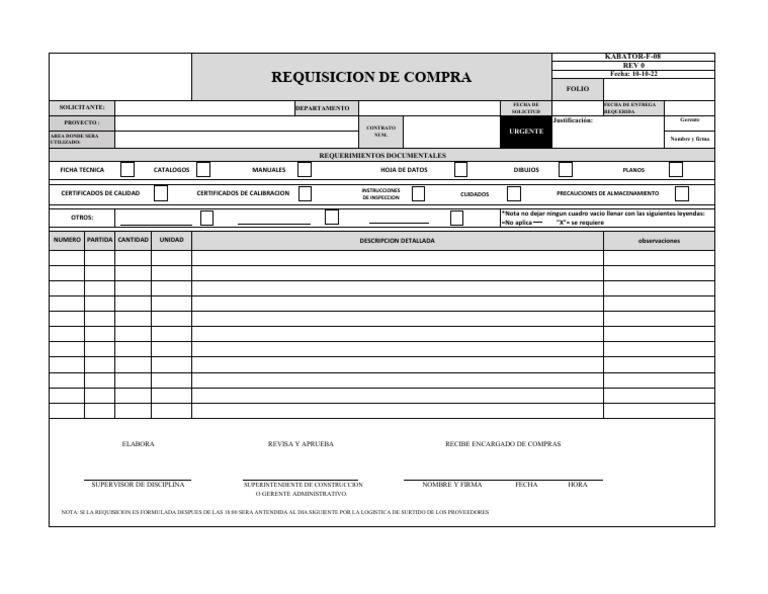 KABATOR-F-08 Requisición de Compras | PDF