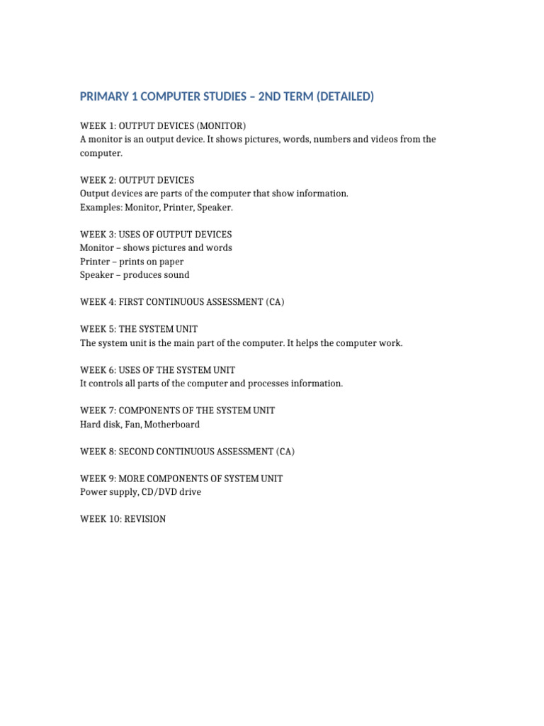 Primary 1 Computer Studies 2nd Term (1) | PDF
