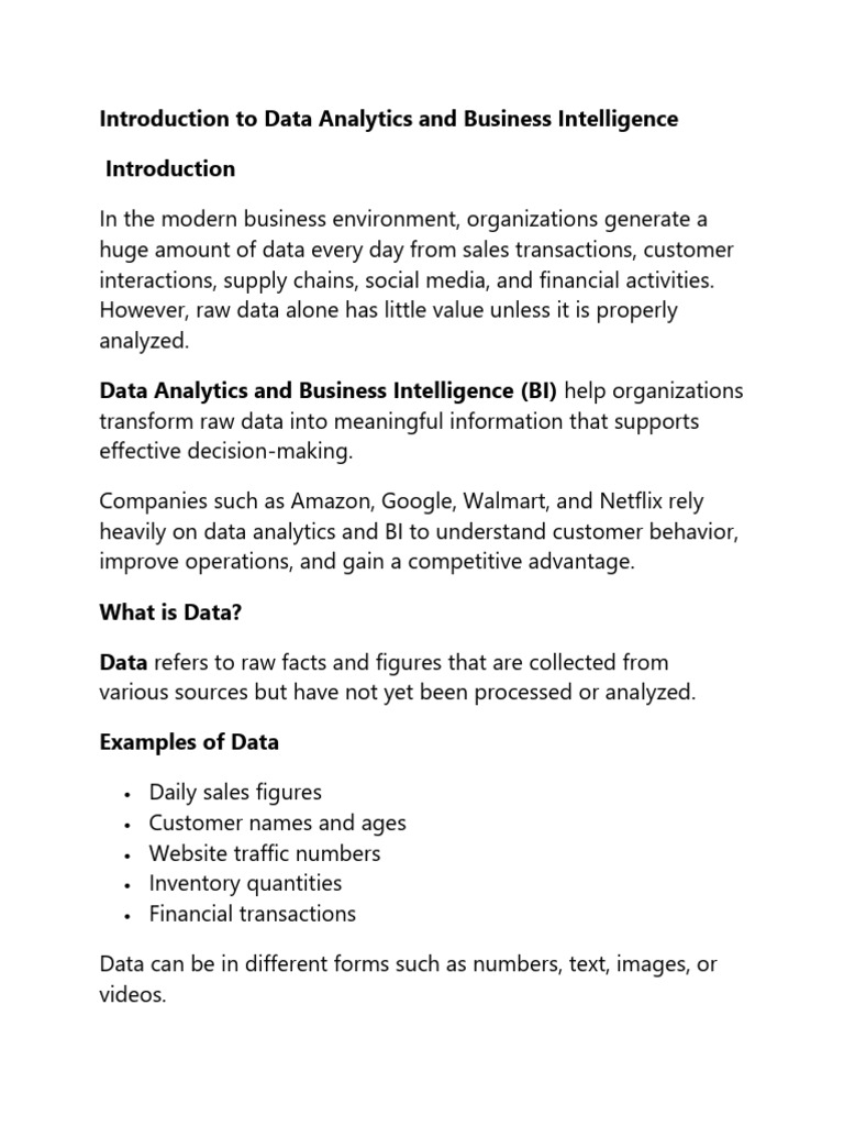 Introduction To Data Analytics and Business Intelligence | PDF ...