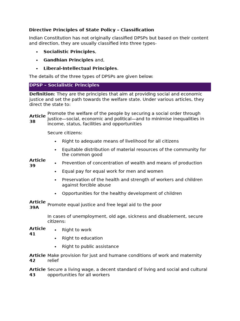 Directive Principles of State Policy | PDF | Political Science | Legal ...
