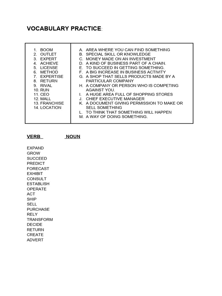 Vocabulary Practice | PDF