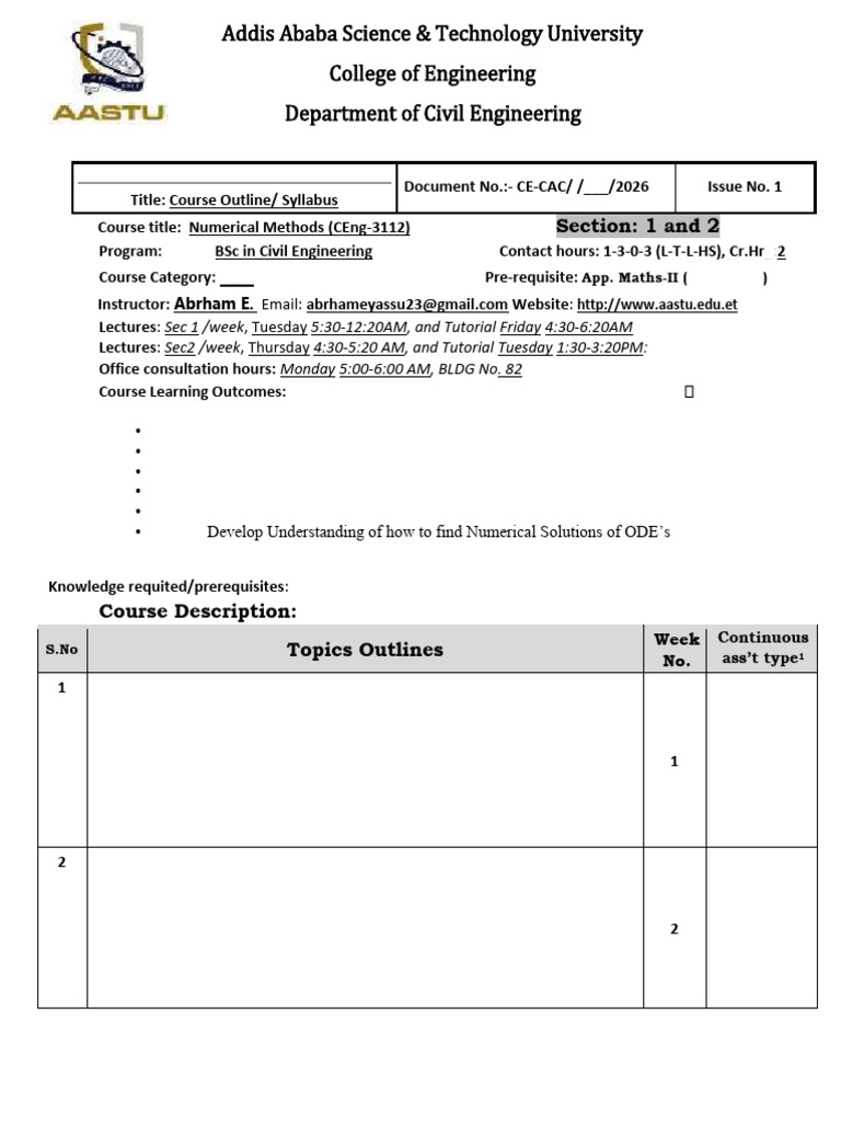 Numerical Course Outline New 2026 | PDF | Numerical Analysis | Finite ...
