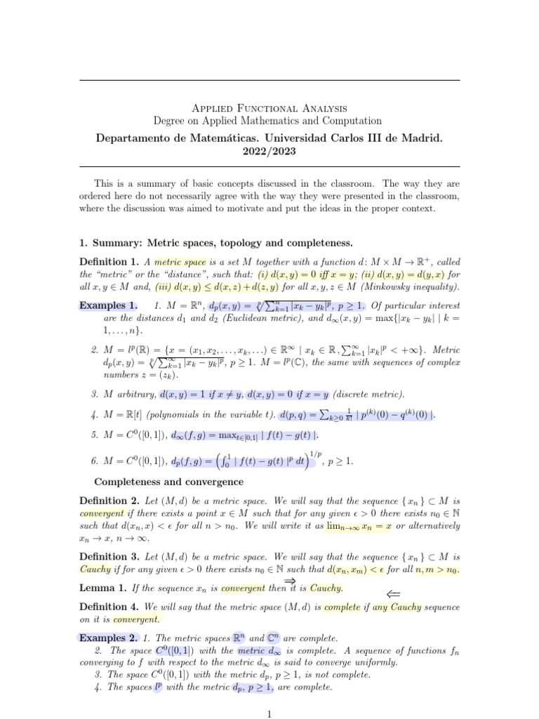 Lesson 1 Applied Functional Analysis | PDF | Mathematical Relations ...