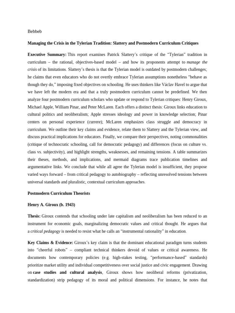 Tylerian Traditional Curriculum Criss | PDF | Curriculum | Postmodernism