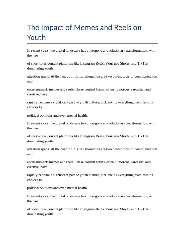 Impact of Memes and Reels On Youth Introduction | PDF | You Tube | Film ...