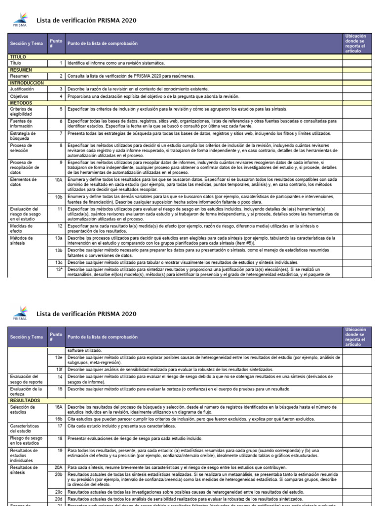 PRISMA 2020 Checklist | PDF | Metaanálisis | Parcialidad