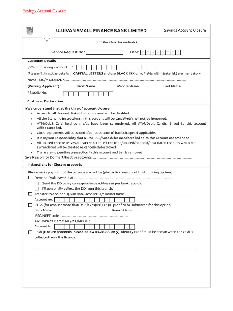 Savings Bank Account Closure Form | PDF | Debit Card | Payments