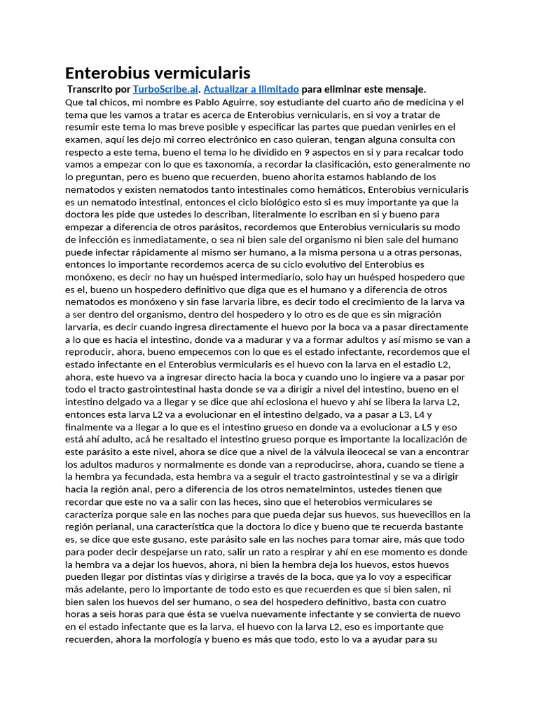Enterobius Vermicularis | PDF | Especialidades Medicas | Medicina CLINICA