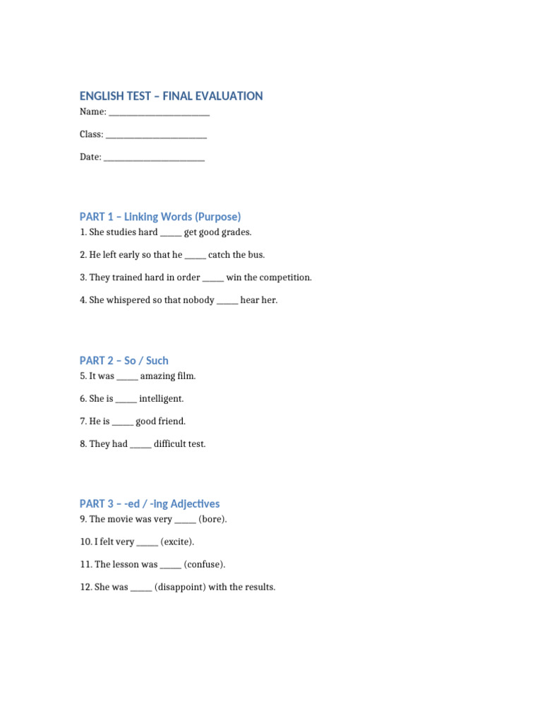 English Final Test | PDF