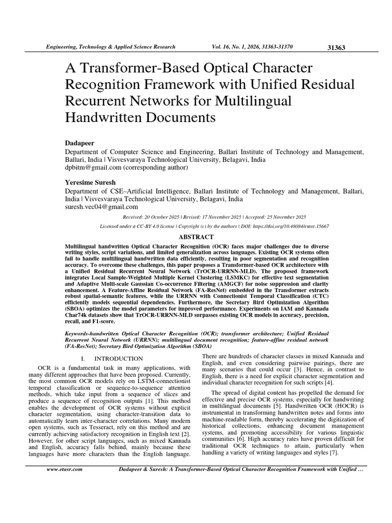 A Transformer-Based Optical Character Recognition Framework With ...