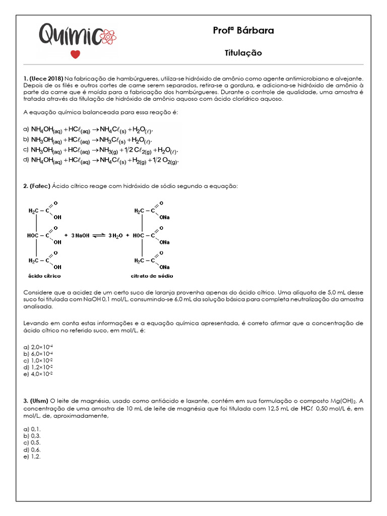 Lista Extra - Titulação - 260310 - 164223 | PDF | Titulação | Química