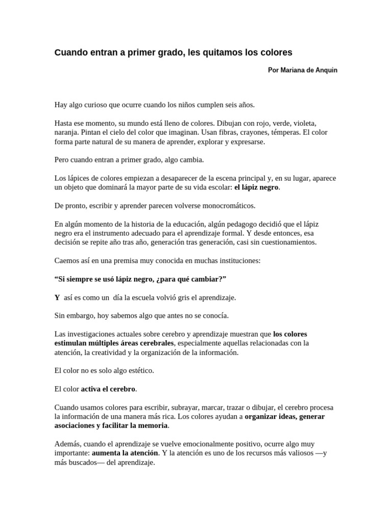 Cuando Entran A Primer Grado | PDF | Aprendizaje | Lápiz
