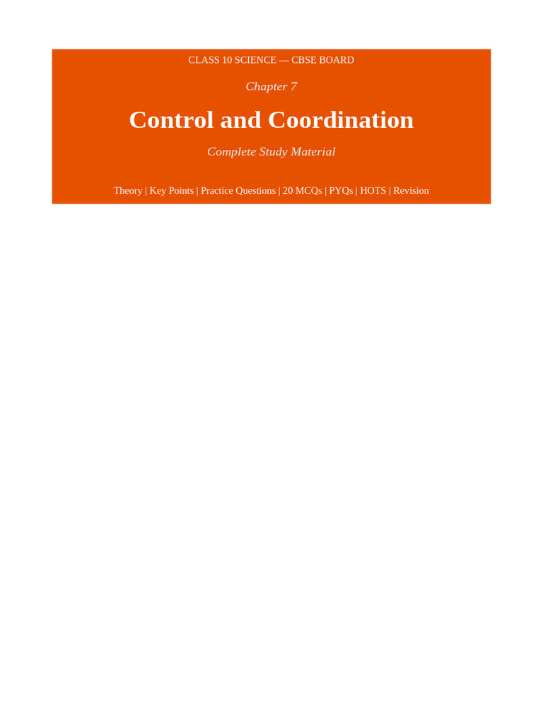 Sci Ch7 Control Coordination MASTER | PDF | Central Nervous System | Neuron