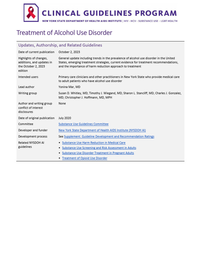 Treatment of Alcohol Use Disorder | PDF | Alcoholism | Opioid Use Disorder