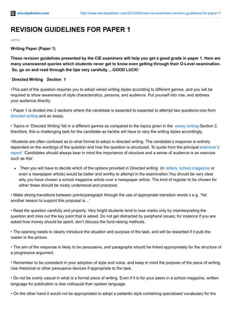 Revision Guidelines For Paper 1 | PDF | Writing | Question