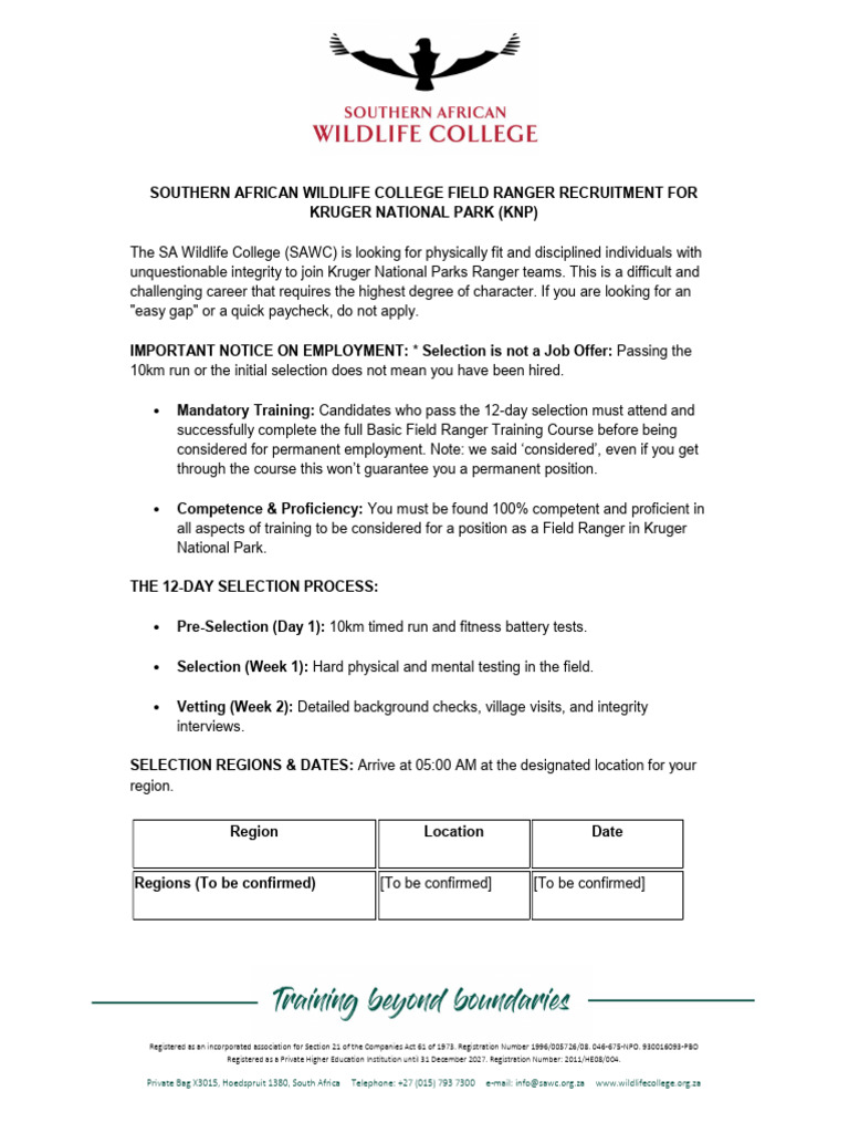 KNP Field Ranger Recruitment Advertisement - PDF | PDF