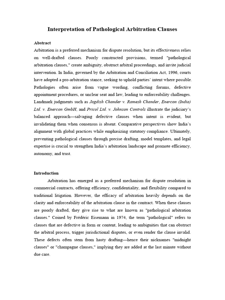 Interpretation of Pathological Arbitration Clauses | PDF | Arbitration ...