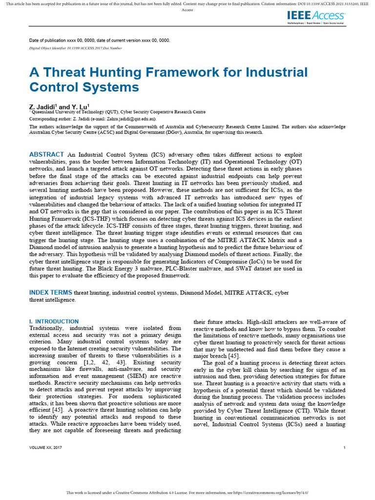 A Threat Hunting Framework For Industrial Control | PDF | Computer ...