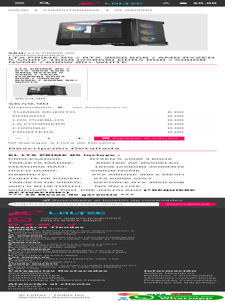 LTX PRIME R5 RTX 3050 6GB AMD RYZEN - Loltec Panamá - Venta de Partes y ...