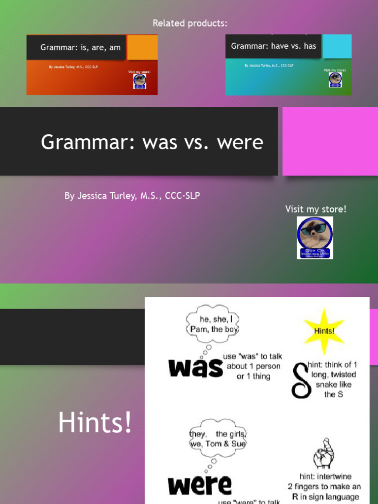 Grammar: Was vs. Were: Related Products | PDF