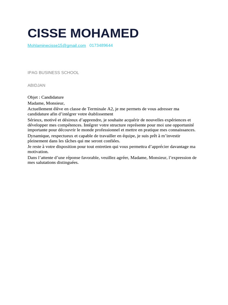 Lettre de Motivation | PDF