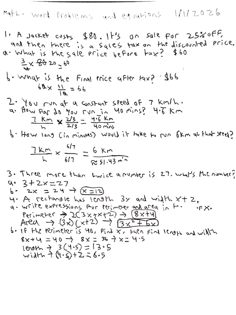 Math - Word Problems and Equations | PDF