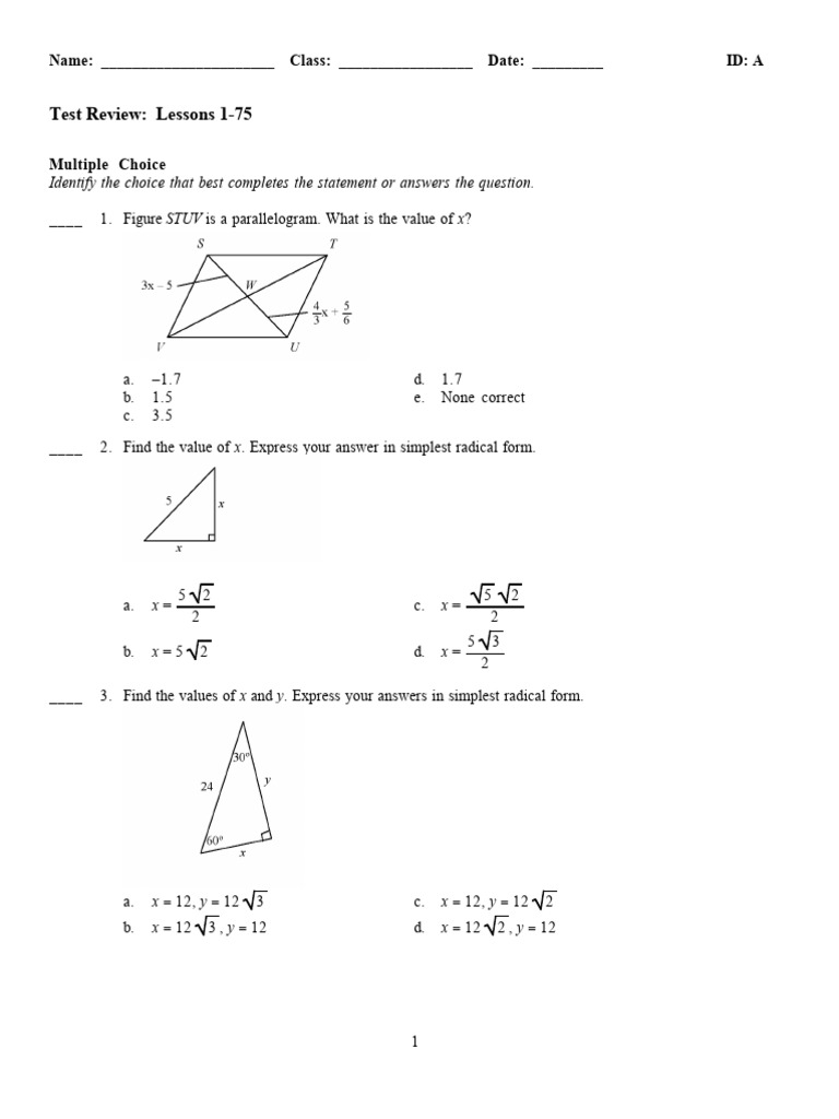 Geo+Test+Review+1-75 | PDF | Area | Euclidean Geometry