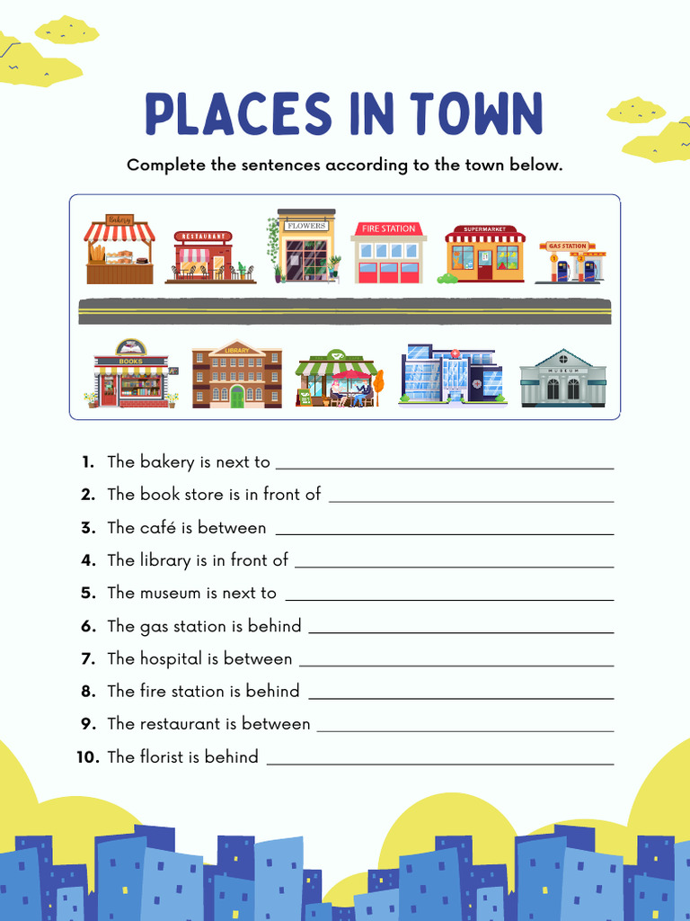 Places in Town English Worksheet | PDF