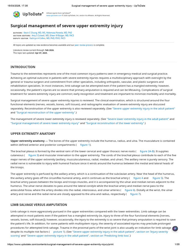 Surgical Management of Severe Upper Extremity Injury - UpToDate | PDF ...