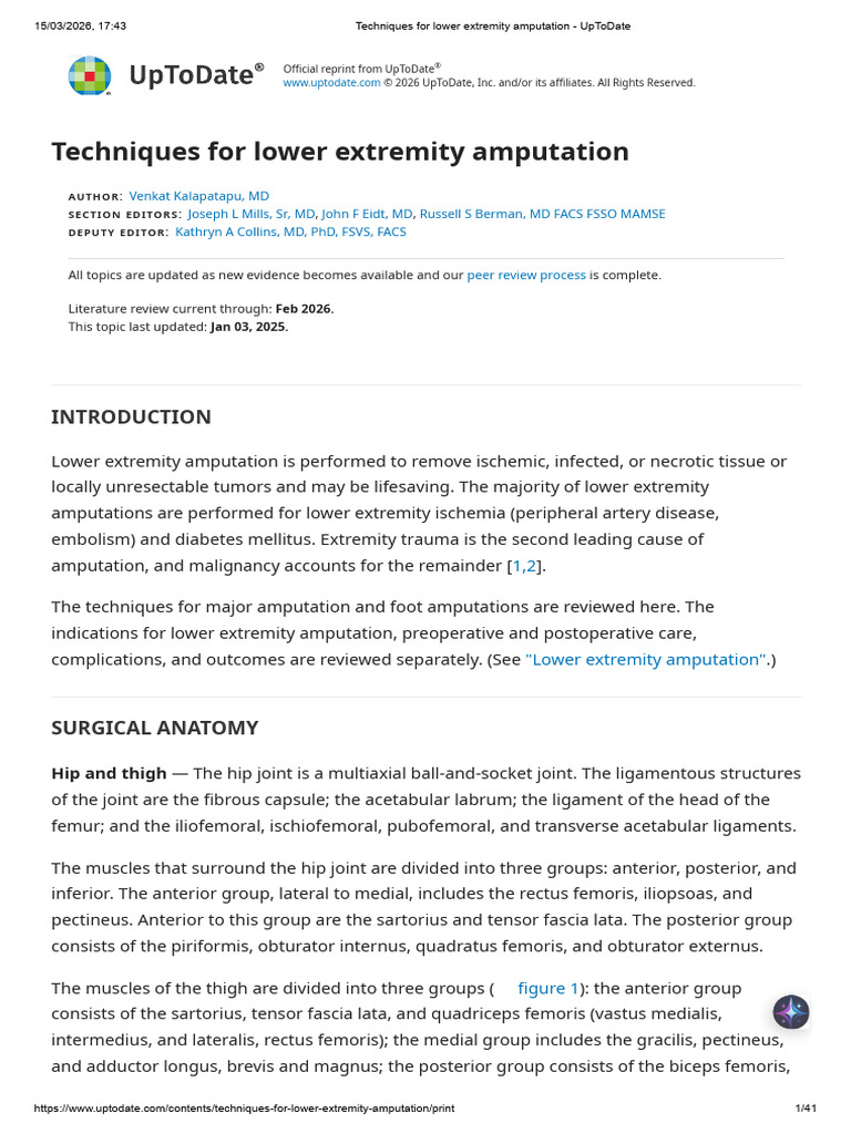 Techniques For Lower Extremity Amputation - UpToDate | PDF | Foot ...