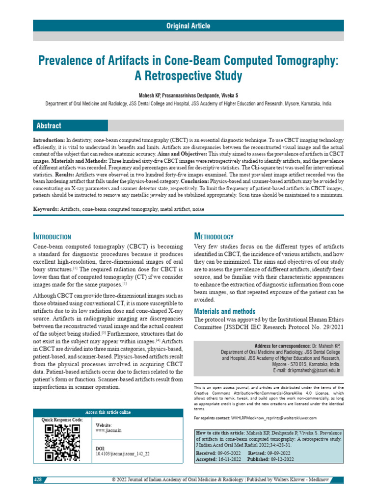 Prevalence of Artifacts in Cone Beam Computed.13 | PDF | Ct Scan ...