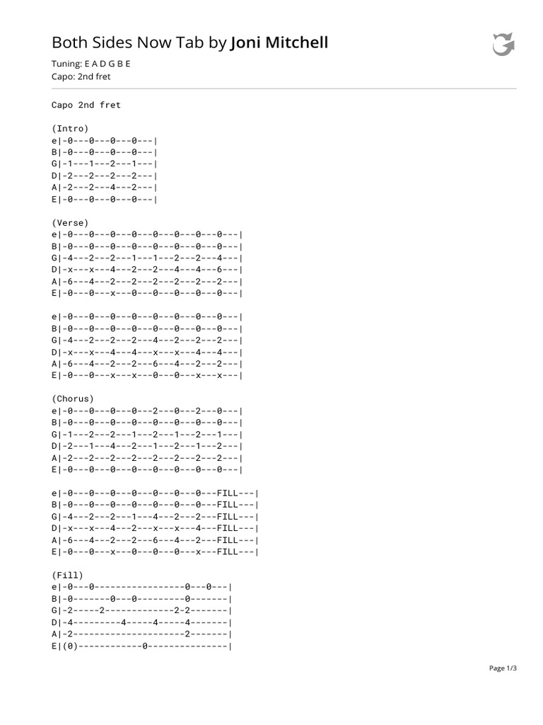 Both Sides Now Tab by Joni Mitchelltabs at Ultimate Guitar Archive ...