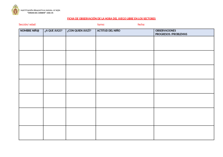 Ficha de Observación de La Hora Del Juego Libre en Los Sectores | PDF