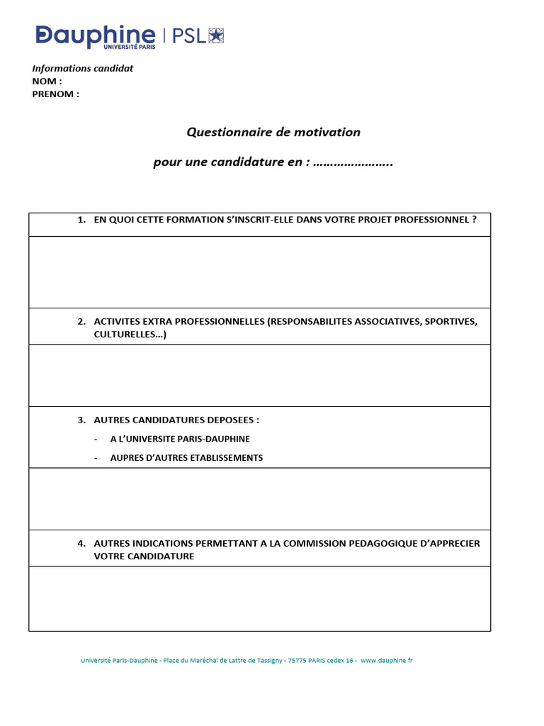 Questionnaire de Motivation L3 | PDF