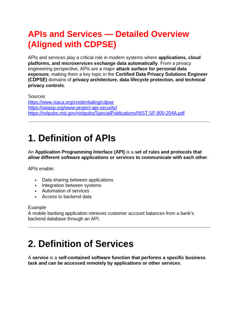 APIs and Services-Detailed Overview | PDF