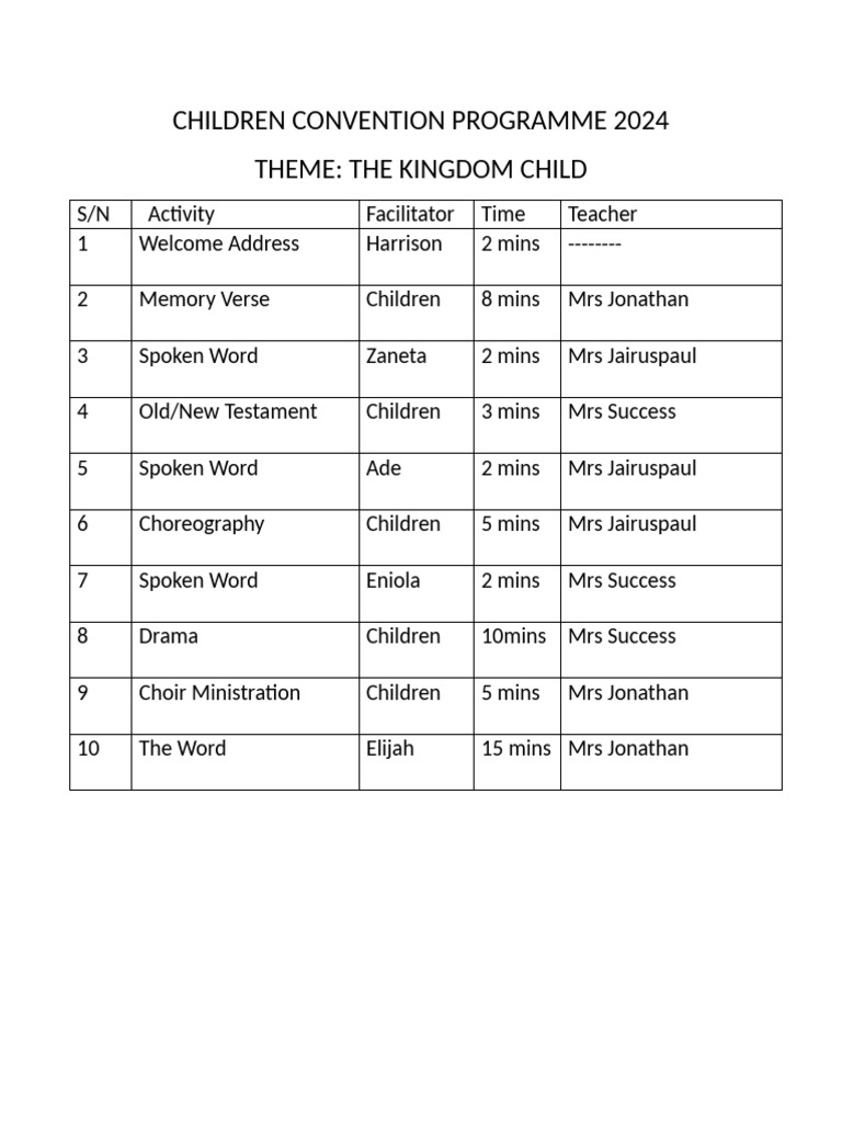 Children Convention Programme 2024 | PDF