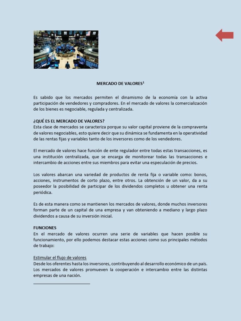 Lectura #4.teoría Mercado de Valores | PDF | Bolsa de Valores | Mercado ...