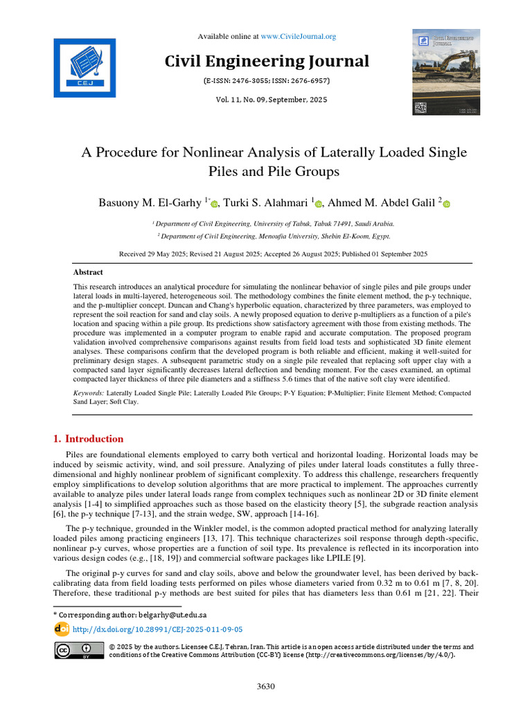 Nonlinear Analysis of Laterally Loaded Piles | PDF | Finite Element ...