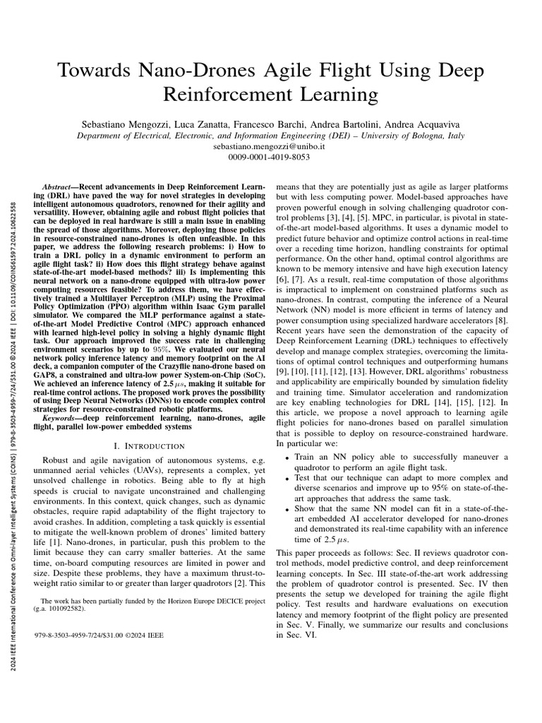Towards Nano-Drones Agile Flight Using Deep Reinforcement Learning ...