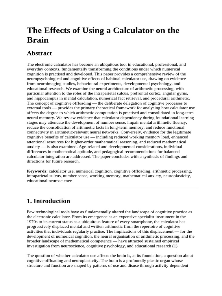 The Effects of Using a Calculator on the Brain | PDF