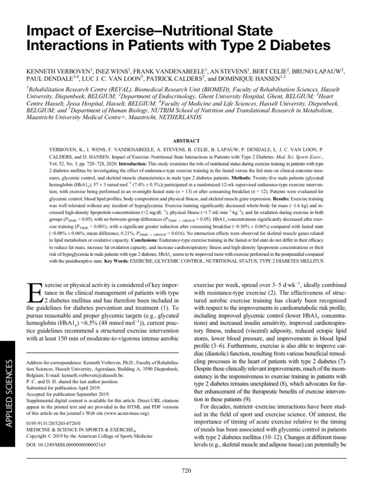 Impact of Exercise-Nutritional State Interactions in Patients With Type ...