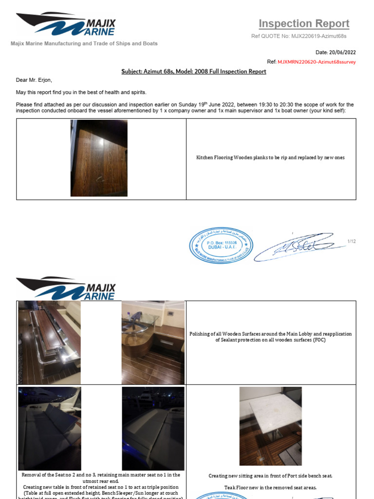2 Inspection Report - Azimut 68s | PDF | Ships | Shipping