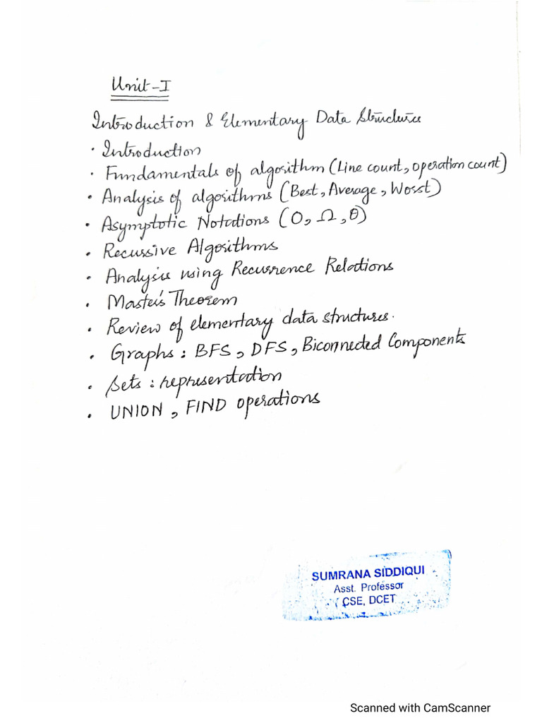 Design and Analysis of Algorithms UNIT-1 Notes | PDF