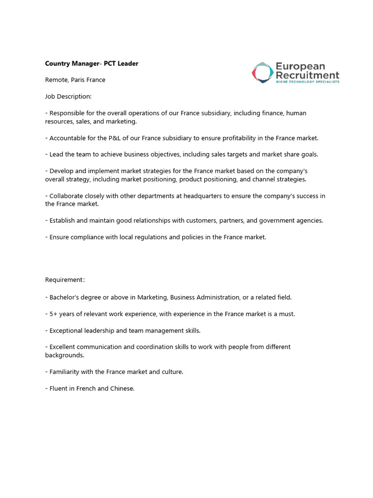 Country Manager - France | PDF