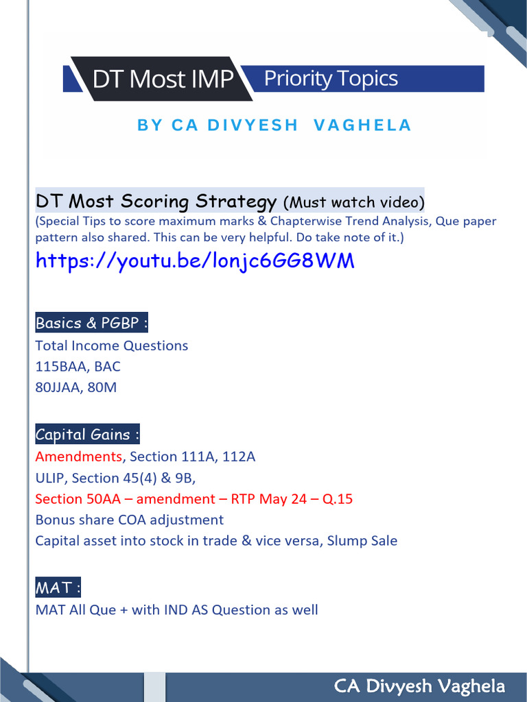 DT Important Topics @Divyesh_Vaghela | PDF | Capital Gain | Taxes