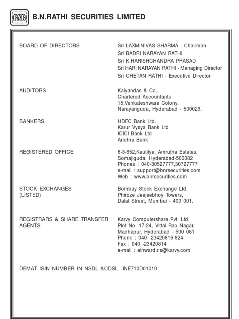 B.N.Rathi Securities Limited: Board of Directors | PDF | Dividend ...