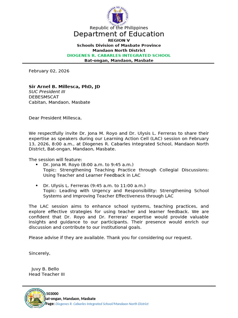 Letter of Invitation for LAC Session Speakers (1) | PDF