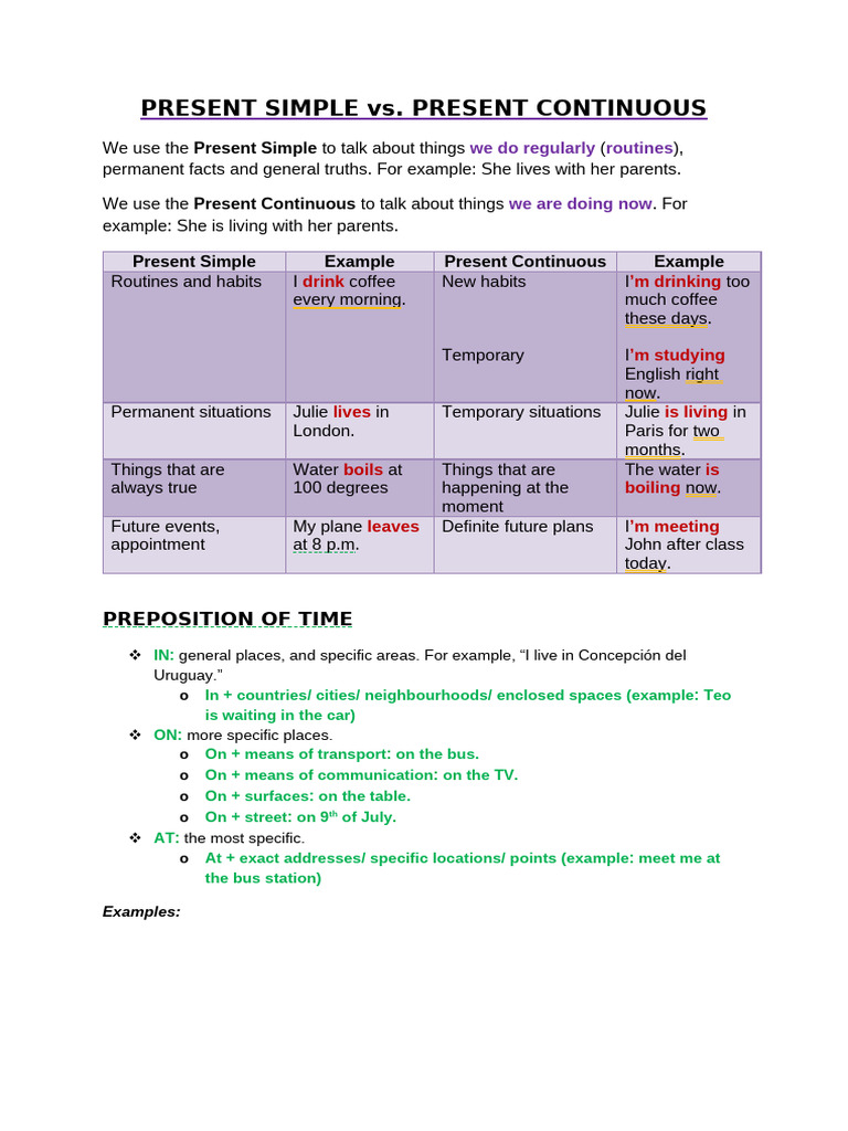 present simple & present continuous | PDF | Grammar | Syntax