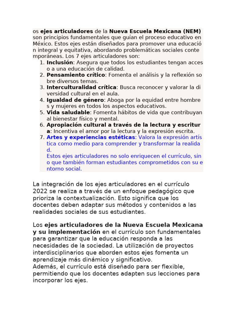 Ejes Articuladores | PDF | Plan de estudios | Inclusión (Educación)